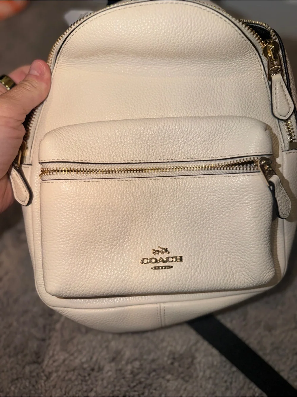 Coach Medium Charlie Backpack Pebble Leather Chalk White F38263 EUC
